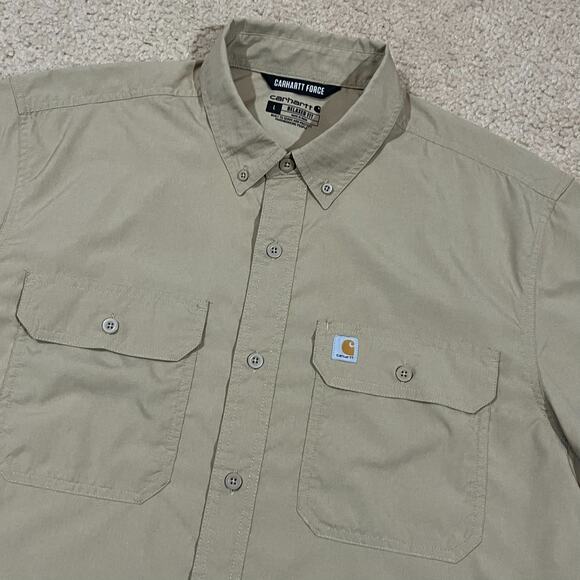 Carhartt Force Mens Lightweight Short Sleeve Shirt Dark Khaki Size Large - Picture 2 of 5